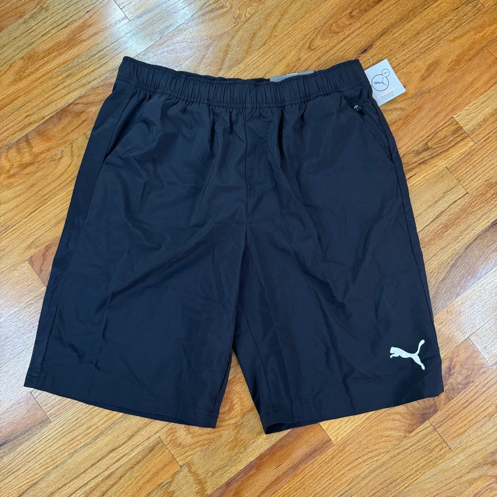 Puma Mens Size Large Black Active Gym Running 10” Shorts Stretch Waist Dry Cell